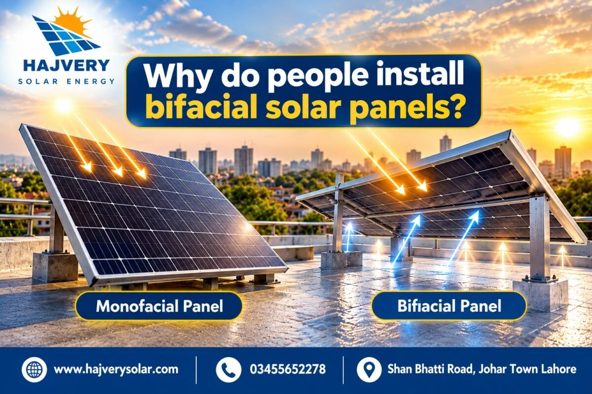 Bifacial vs monofacial solar panels in Pakistan showing front and rear-side power generation