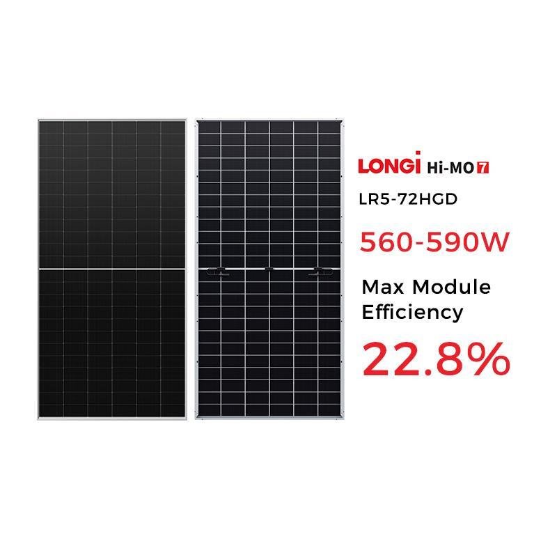 LONGi Hi-MO solar panels with 560–590W output and 22.8% maximum module efficiency